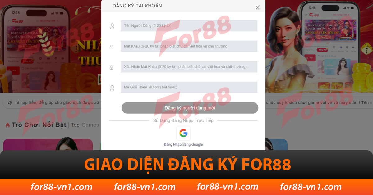 Giao diện đăng ký For88